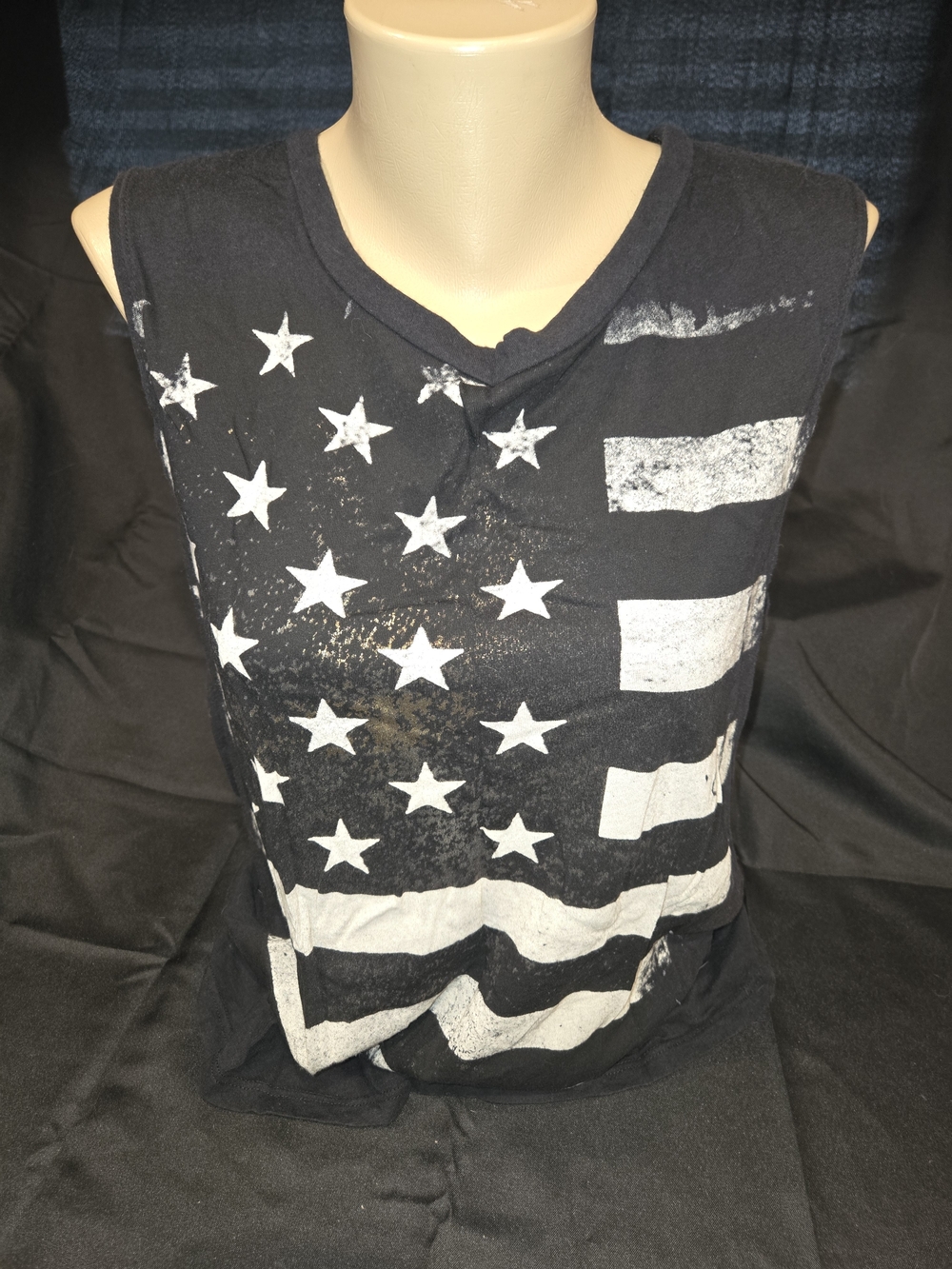 Womans Papaya Black Tank Top with White Star & Stripe Graphic